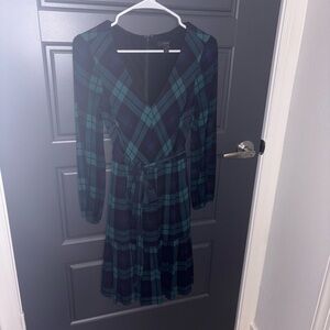 J. Crew Green and Black Plaid Long Sleeve Dress